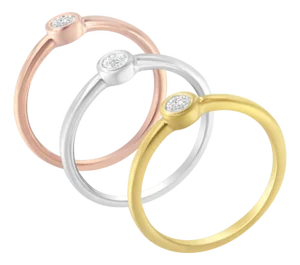 Tri-Color 14K Gold Plated .925 Sterling Silver 1/6 Cttw Round Miracle-Set Diamond Stacking Promise Ring Set (J-K Color, I1-I2 Clarity) - Size 6