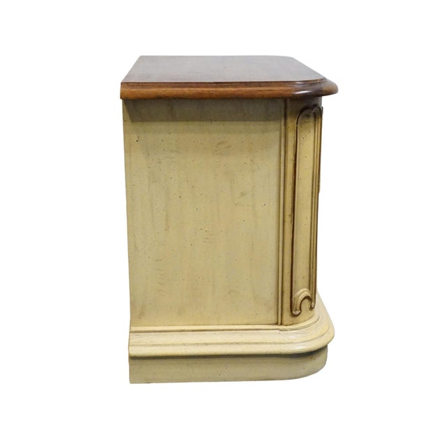 Stanley Furniture Solid Pecan Antiqued Yellow Cream Painted Mediterranean 27" Two Drawer Nightstand For Sale - Image 9 of 11