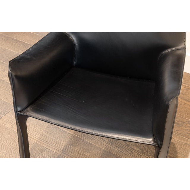 Set of 4 Mario Bellini for Cassina Cab 413 Black Leather Modern Dining Armchairs For Sale - Image 11 of 11