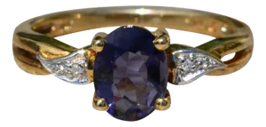 The Madreselva: Ladies Yellow Gold Cocktail Ring set with Iolite and Diamonds
