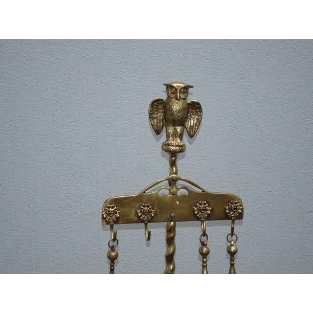 Vintage French Country Gold Metal Fireplace Tools W Owl Motif For Sale - Image 4 of 13