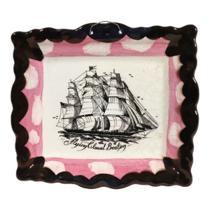 1980s Decorative Luster Maritime Pottery Plaque Titles Flying Cloud Boston