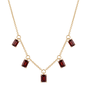 18k Gold Plated Emerald-Cut Garnet Five-Stone Dangle Drop Necklace