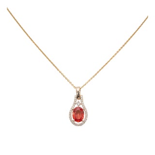 Natural Padparadscha Sapphire Pendant With Earth-Mined Diamonds: Solid 14k Gold For Sale