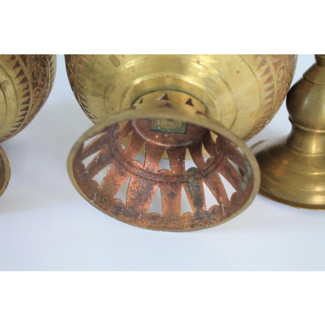 Vintage Etched Brass Asian Philippine Wedding Vessels or Urns - A Pair For Sale - Image 12 of 15