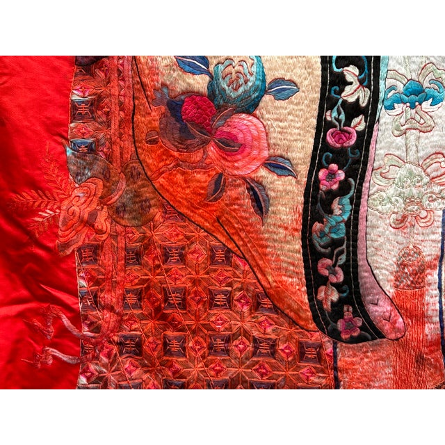 Vintage Chinese Shoulao Longevity Peach Deer Embroidery Fabric Tapestry Art For Sale - Image 15 of 16