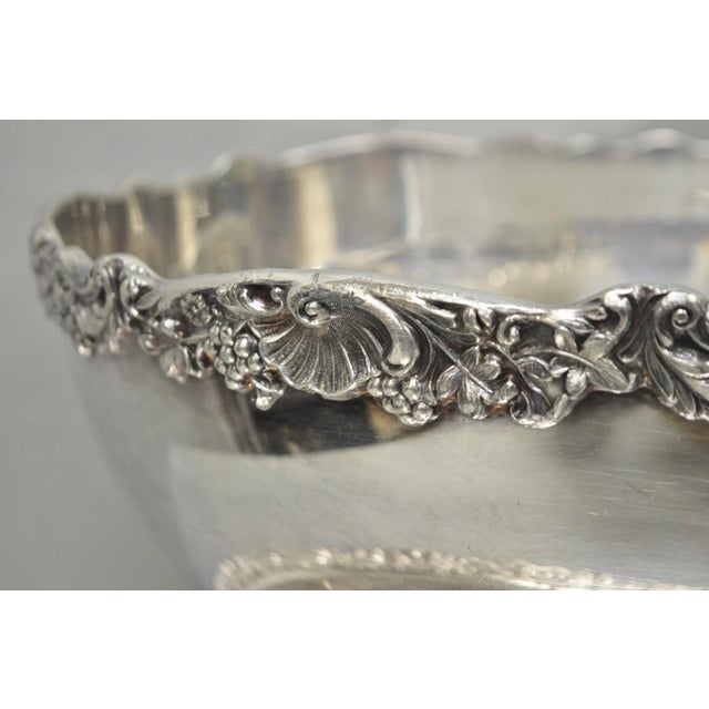 Mid 20th Century Vintage Fb Rogers 5614 Victorian Silver Plated Punchbowl W/ Round Tray, 2 Pc Set For Sale - Image 5 of 17