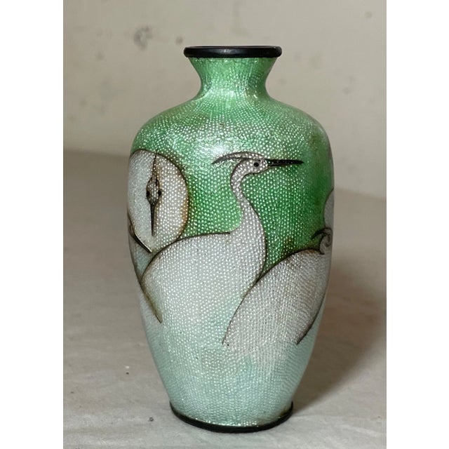 Japanese Antique 19th Century Japanese Meiji Miniature Foil Enamel Signed Bronze Vase Urn For Sale - Image 3 of 10
