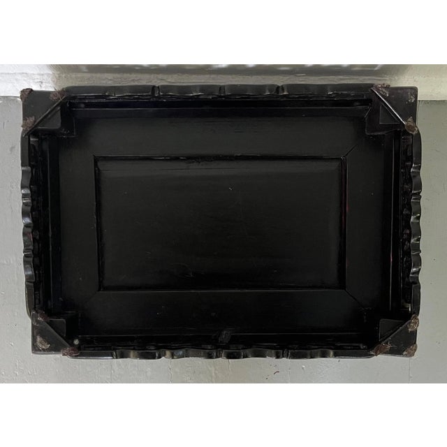 Antique 19th Century Chinese Carved Ebonized Wood Black Lacquer Display Stand Plateau or Low Table For Sale - Image 10 of 12