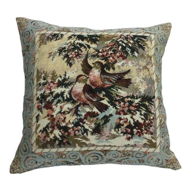 2000s European Handwoven Pillow Cover With Love Birds For Sale