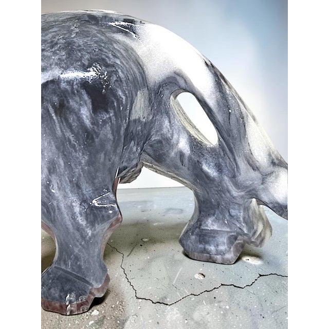 1980s Vintage Hand Carved Marble Bull Sculpture | Black & White Stone Bull Figurine | Ranch Western Decor | Onyx Animal Statue For Sale - Image 5 of 9