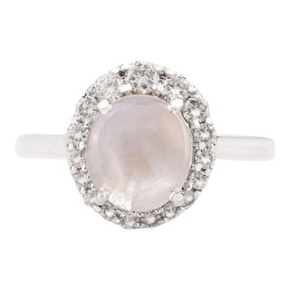 Natural Cabochon 2.01 Ctw Star Sapphire Halo Diamond Ring Size 7 For Sale