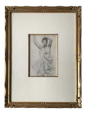 1880s Paul Albert Besnard Pencil Drawing of a Draped Woman