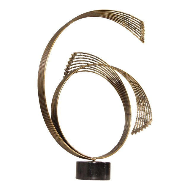 1980s Modernist Flowing Waves Brass Sculpture by Curtis Jere For Sale