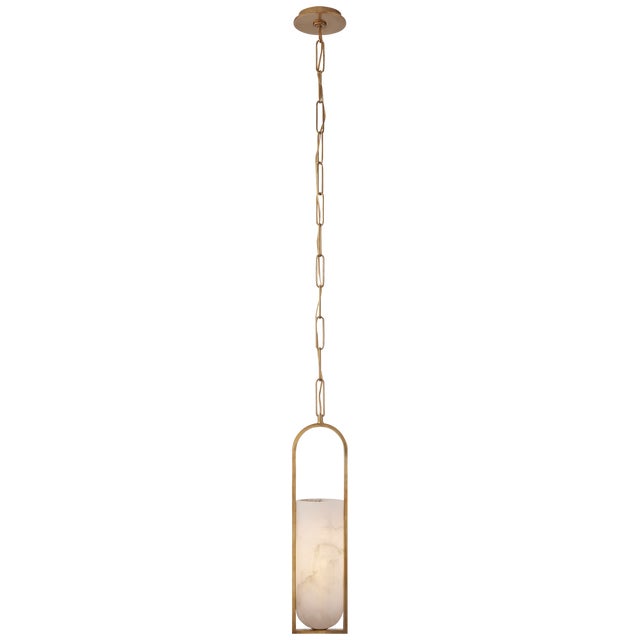 Melange Small Elongated Pendant in Antique-Burnished Brass with Alabaster Shade Designer: Kelly Wearstler Canopy: 6" Round...