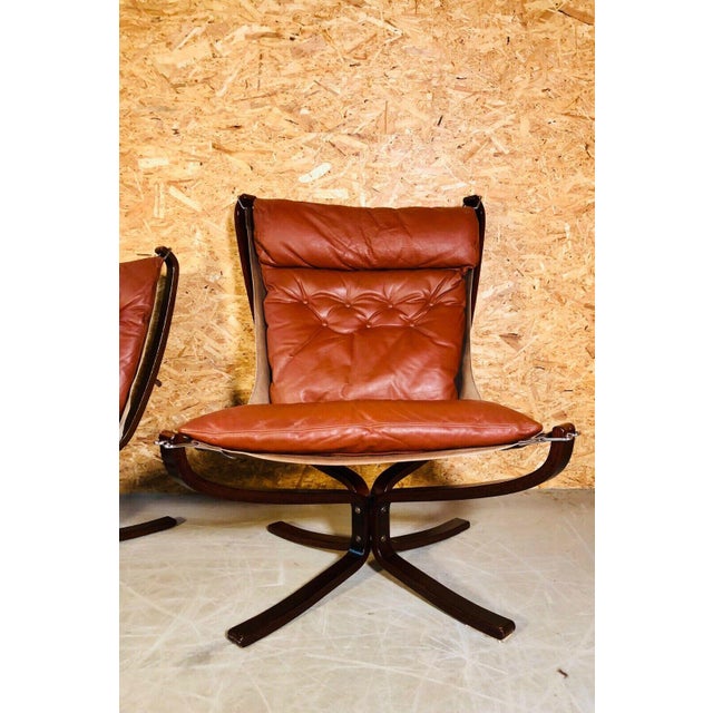 Vintage Leather Lowback and Highback Falcon Chairs by Sigurd Resell, Set of 2 For Sale - Image 8 of 12