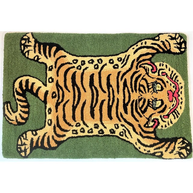 Persian Tibetan Tiger Hunting Shape Persian Rug - Fern Green 3x5 For Sale - Image 3 of 3