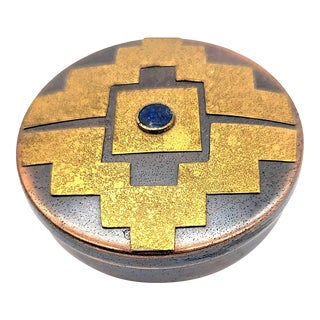 Mid 20th Century Chilean Mixed Metal Trinket Box With Lapis Lazuli Stone For Sale