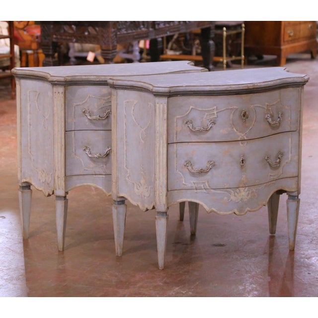 This elegant pair of antique French chests was crafted circa 1880 and reflects the refined curves and restrained...