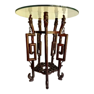 Asian Rosewood Hongmu Dragon Glass Side Table