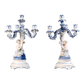 Early 20th Century Rococo Candelabra Dresden Fine Porcelain Germany - a Pair For Sale