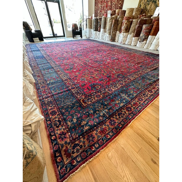 Antique Persian Lavar Kerman Oriental Carpet, Handmade, Red, Ivory, Light Blue For Sale In New York - Image 6 of 13