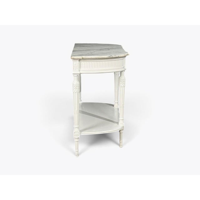 Louis XVI Style, White Demilune Console Table, Wood, Marble, France, 1960s For Sale - Image 14 of 15