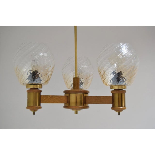 Made in Czechoslovakia 3xE27 or E26 socket Made of glass, wood Re-polished Original condition. Up to 250V (Europe/UK...