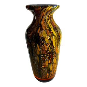 Modern Glass Vase With Splatters and Gold Dust in Murano Style