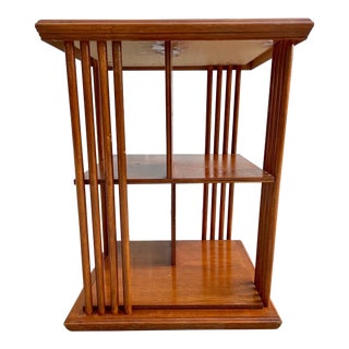 1950s Vintage Mid-Century Modern Burr Yew & Satinwood Revolving Bookcase For Sale