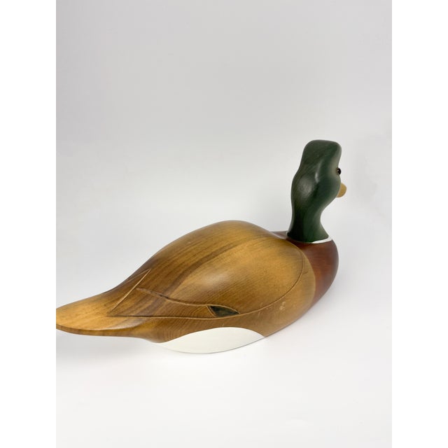 Large Vintage Hand Carved 14" Wood Mallard Duck Decoy by Hummel Woodworking For Sale - Image 6 of 13