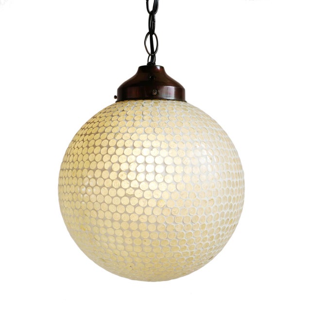 Mosaic glass vintage pendant light from India composed of hundreds of individually hand-set round glass tiles. Diffuses...