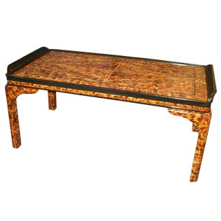 Bespoke Lacquered Faux-Tortoise Coffee Table For Sale