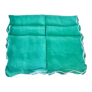 1960s Vintage Linen Green Napkins- Set of 6 For Sale