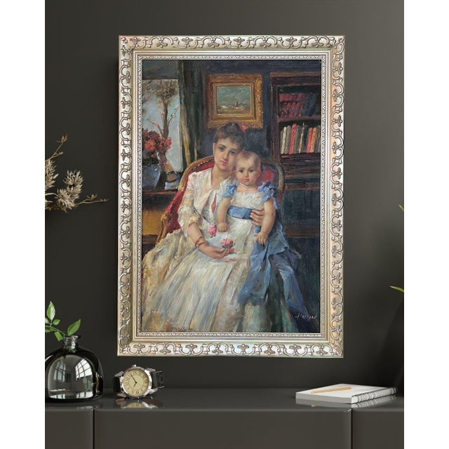 Vintage Oil Painting in Ornate Silver Frame For Sale - Image 4 of 18