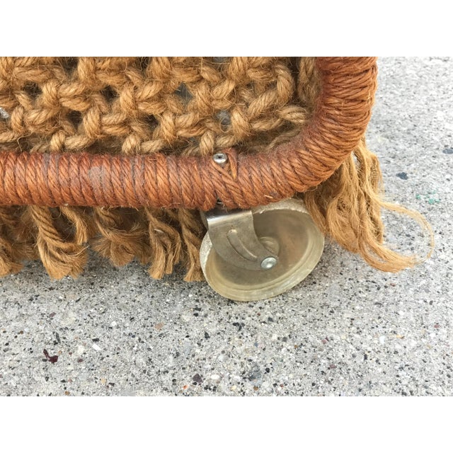 Wood 1960s Macrame Magazine Rack on Wheels For Sale - Image 7 of 11