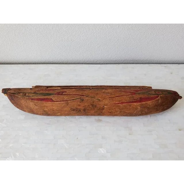 Scarce Native American Carved Painted Antique Dugout Canoe Model For Sale - Image 10 of 12
