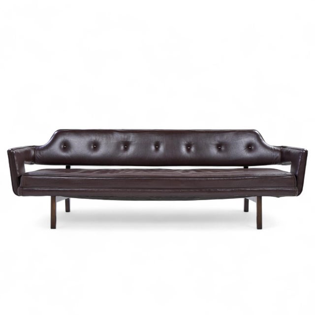 Edward Wormley for Dunbar Model 486 Mid Century Bracket Back Sofa This sofa measures: 86 wide x 29 deep x 27.5 inches...