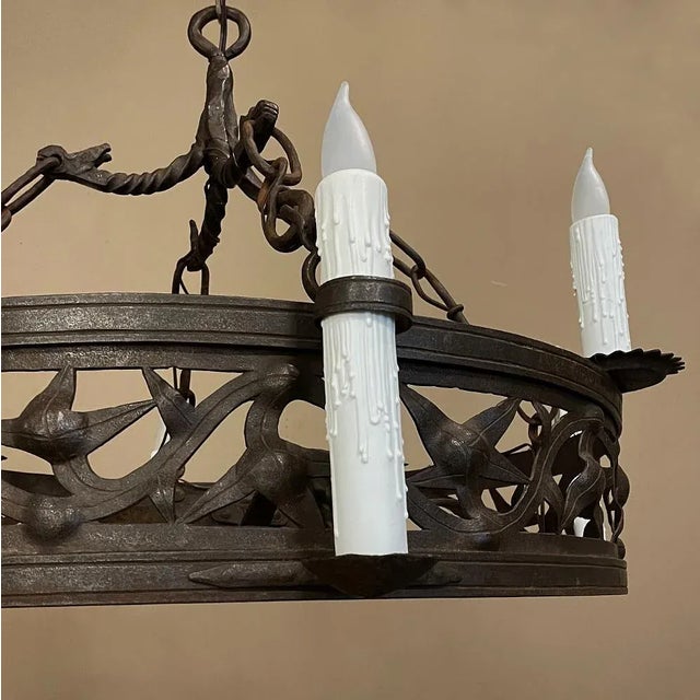 Pair Antique Country French Wrought Iron Chandeliers For Sale - Image 10 of 13