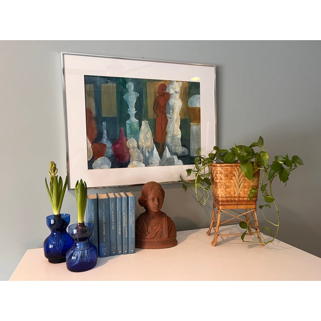 Vintage 70's Mid-Century Modern Abstract Framed Vibrant Watercolor Painting - Signed and Titled For Sale - Image 9 of 11