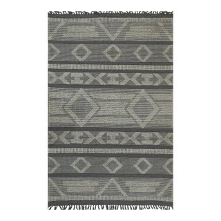 5x8 Vibrant Iris Gray Tribal Geometric Contemporary Handmade Wool Carpet Rug For Sale