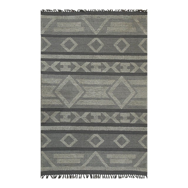 5x8 Vibrant Iris Gray Tribal Geometric Contemporary Handmade Wool Carpet Rug For Sale