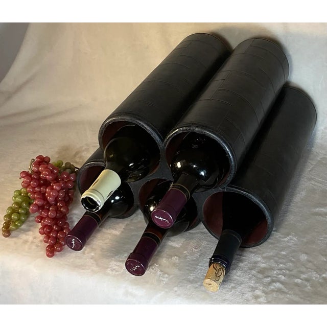 Late 20th Century Leather 5-Slot Bottle Pyramid Countertop Wine Rack For Sale - Image 11 of 13