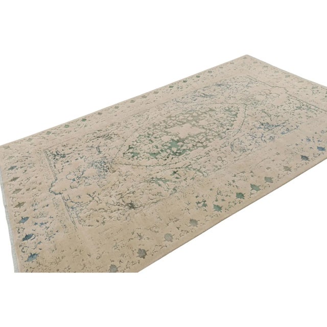2010s Rug & Kilim’s Modern Rug With Beige and Teal Abstract Patterns and Medallion For Sale - Image 5 of 7