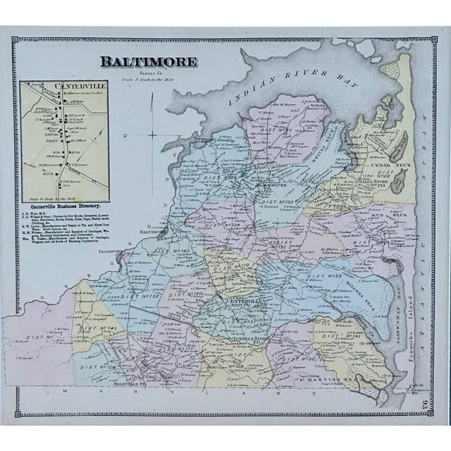 Baltimore Hundred Sussex County Delaware Map | Bethany & Rehoboth Beach | Reproduction From Beers & Pomeroy | Custom Framed For Sale - Image 4 of 8