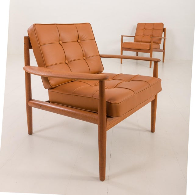 Set of Teak Lounge Chairs in Aniline Cognac Leather for Cado by Grete Jalk, Denmark, 1960s For Sale - Image 11 of 18