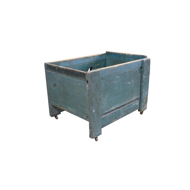 This rustic antique primitive pine bin is a charming piece of early American utilitarian furniture, showcasing a...