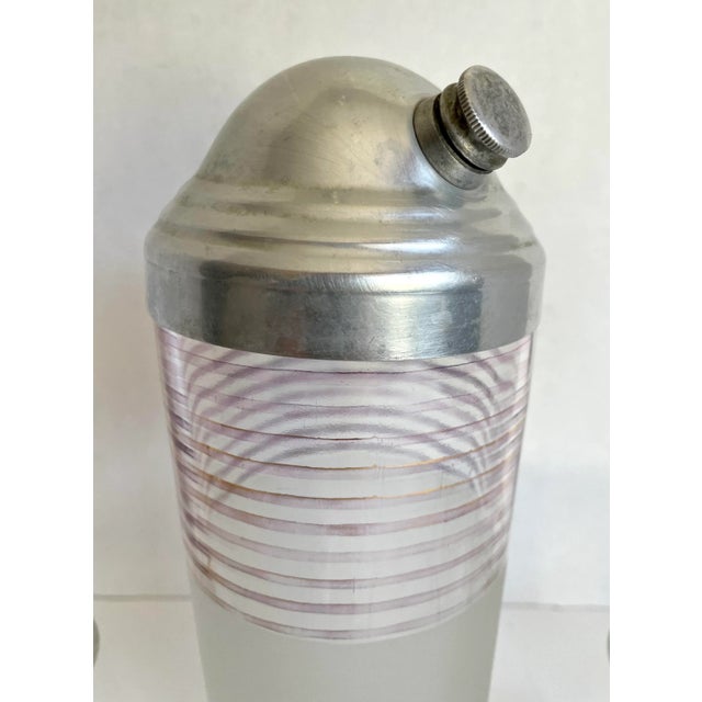 1940s Art Deco Gold Striped and Frosted Shot Glass and Mixer Set For Sale - Image 5 of 8