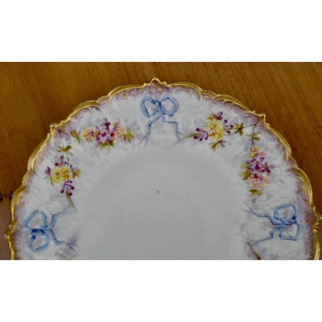 Antique Limoges French Porcelain Plate Floral Garlands Blue Bows Ribbons Gilt For Sale - Image 9 of 16