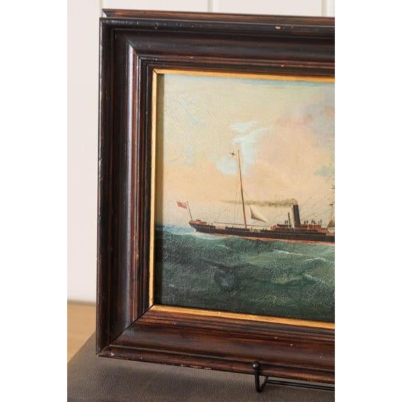 Textile Antique Oil on Canvas British Steamship Painting in Oak Frame For Sale - Image 7 of 9